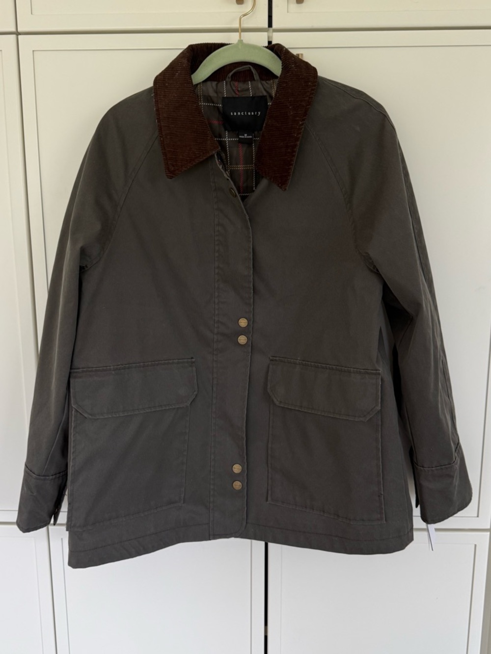 Sanctuary Waxed Barn Jacket in Olive